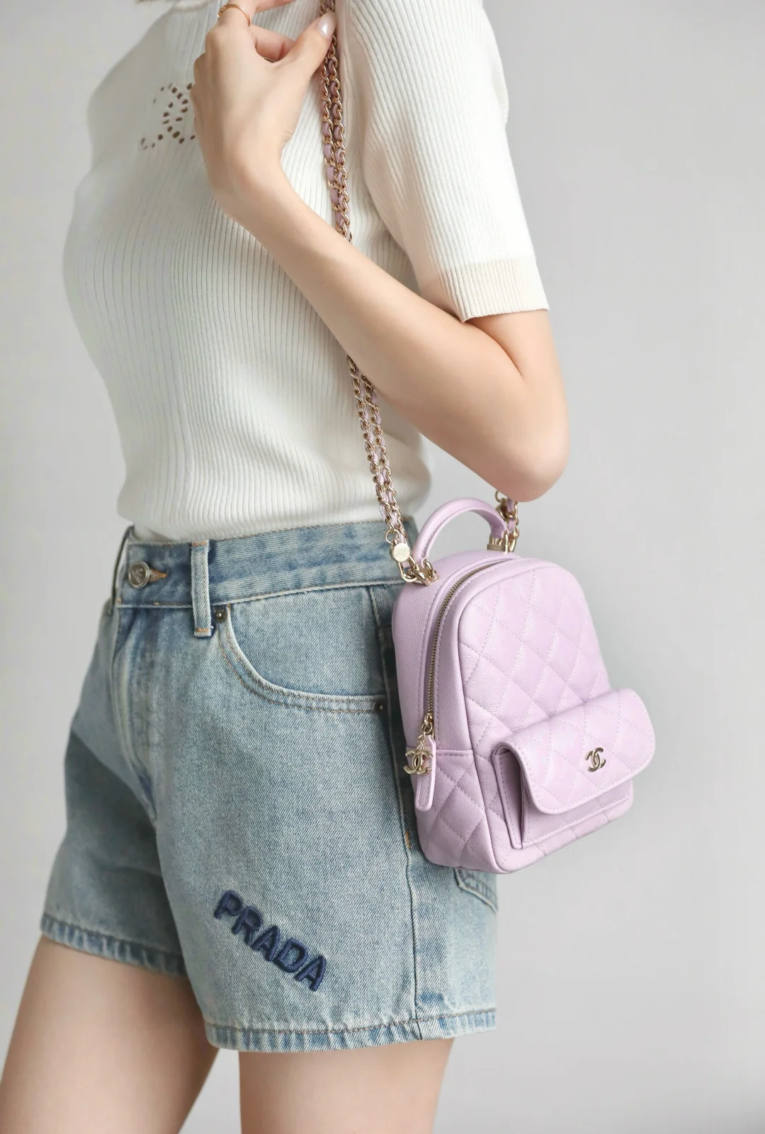 Chanel - Рюкзак с узором ?Сфера? - Розово-фиолетовый - Светло-золотистая пряжка