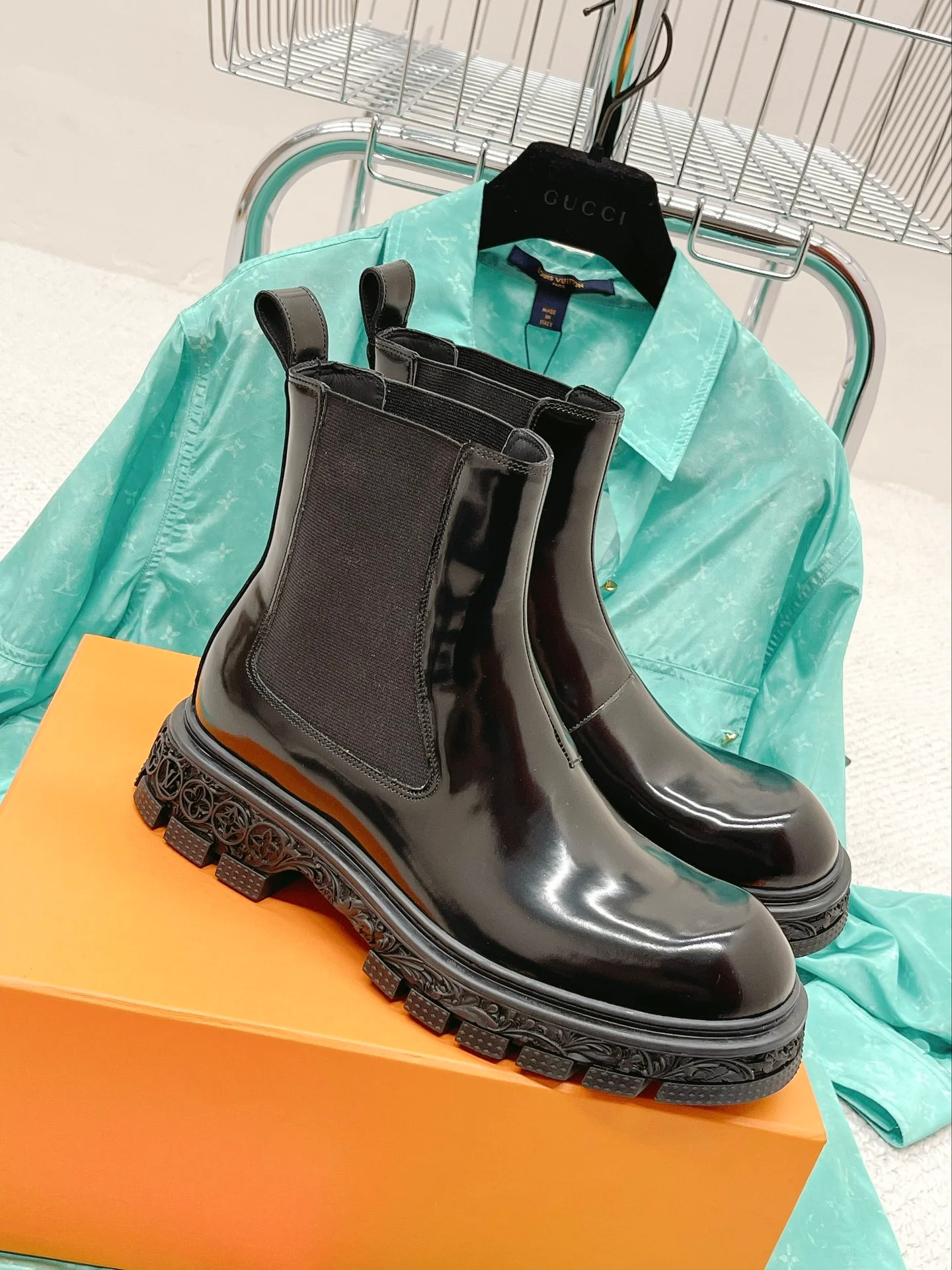 Мужские кожаные ботильоны LV с открытым большим пальцем стопы