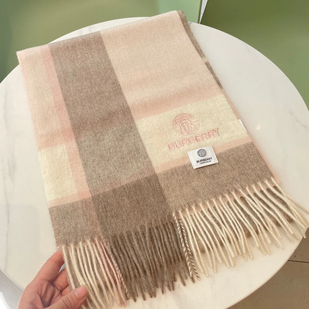 Шарф Burberry в клетку - Размер 30 - 180 см - 100% шерсть - Розовый