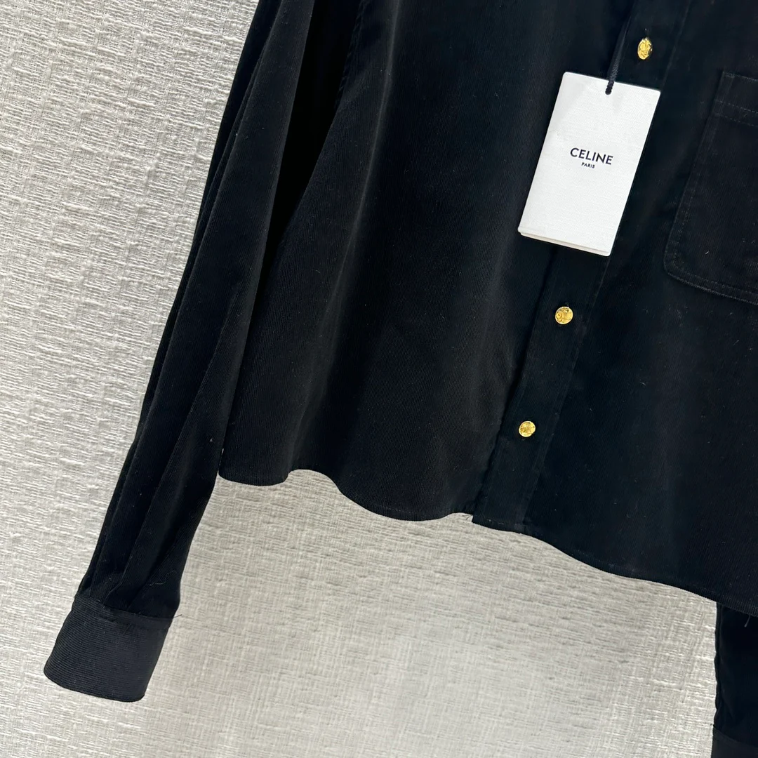 Вельветовая рубашка Celine-2403-24 для ранней весны с золотыми пуговицами