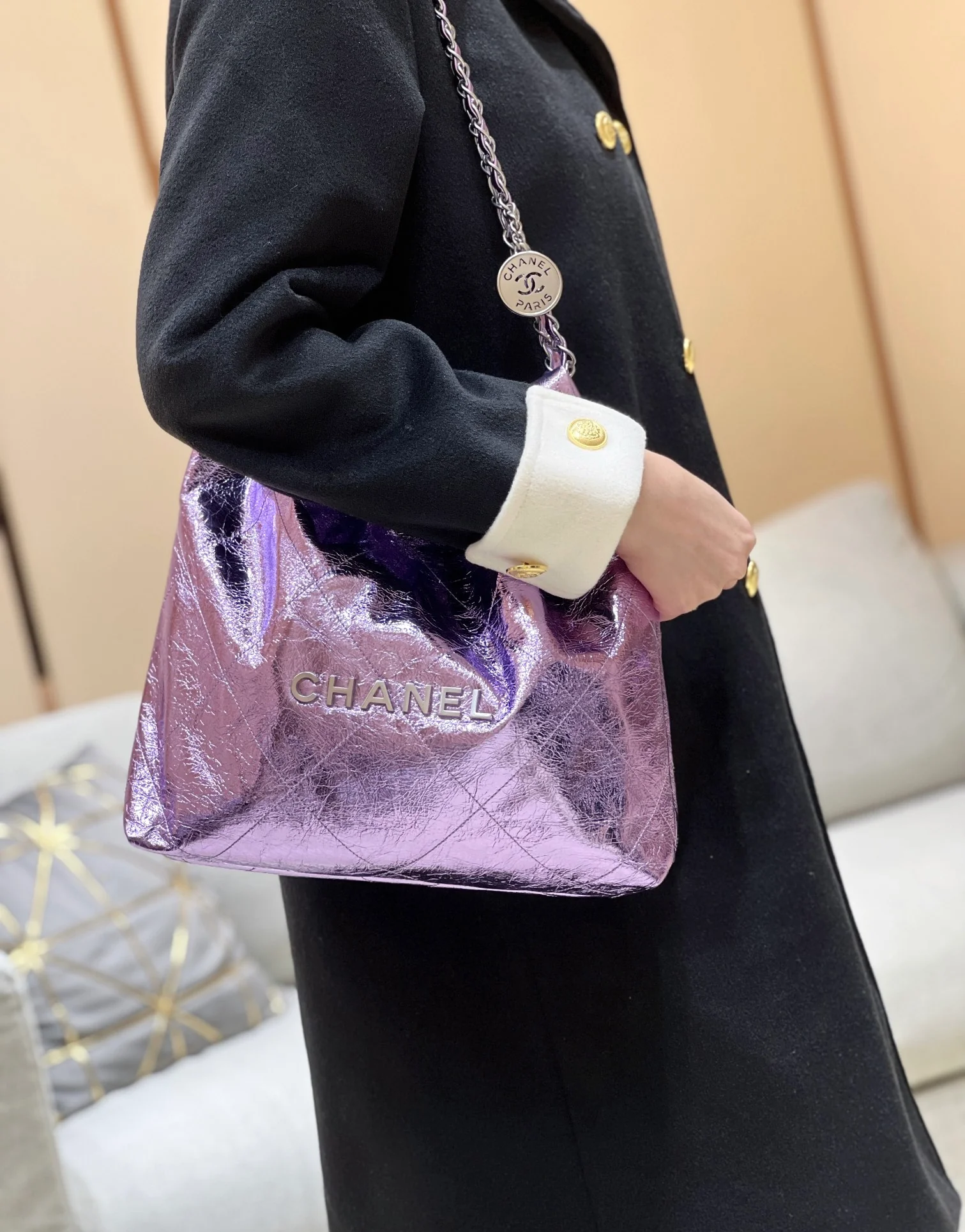 Сумка Chanel 25c 22 - металлизированная кожа - фиолетовая