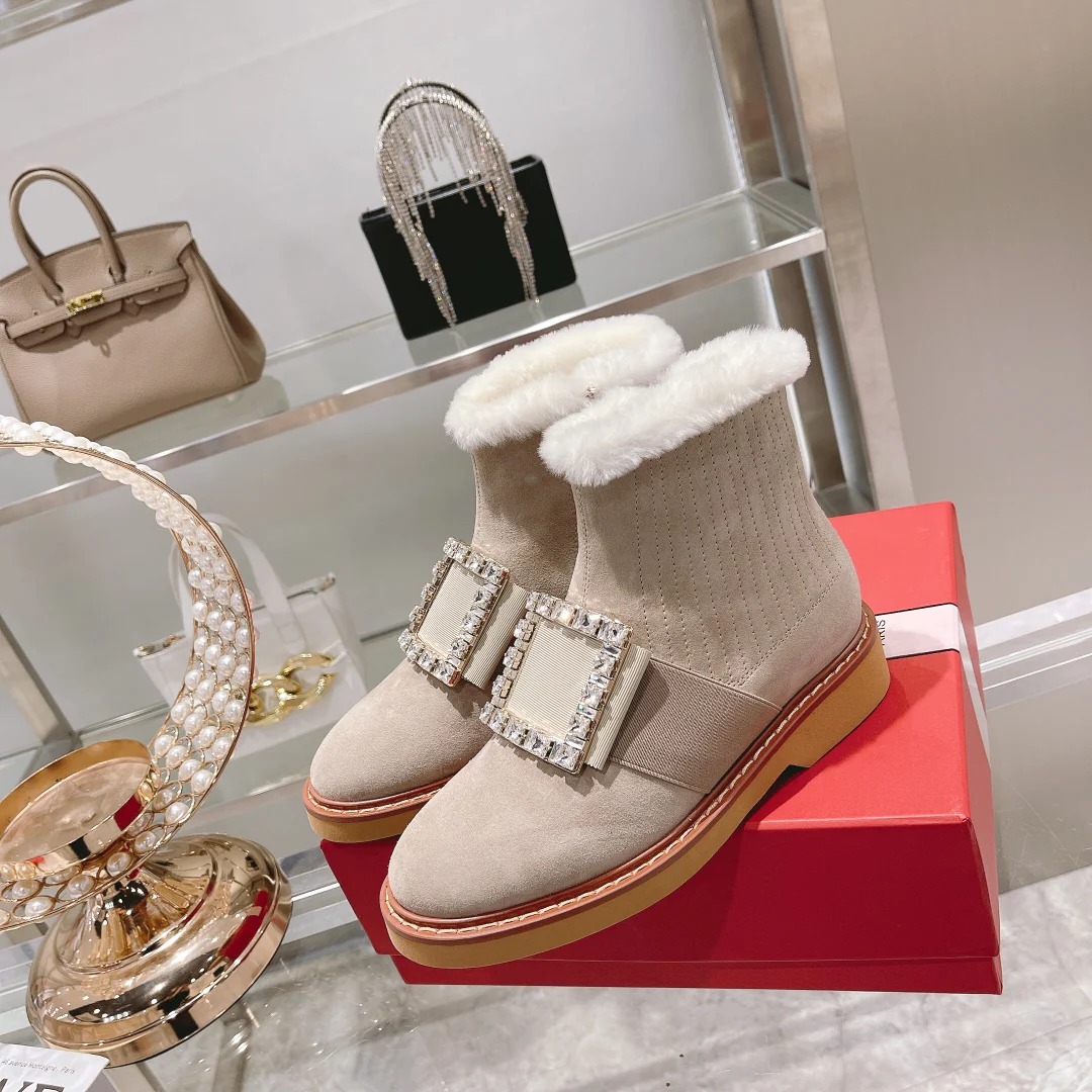 Новые шерстяные ботильоны RV осенне-зимней коллекции с пряжкой и стразами - 1 шт.