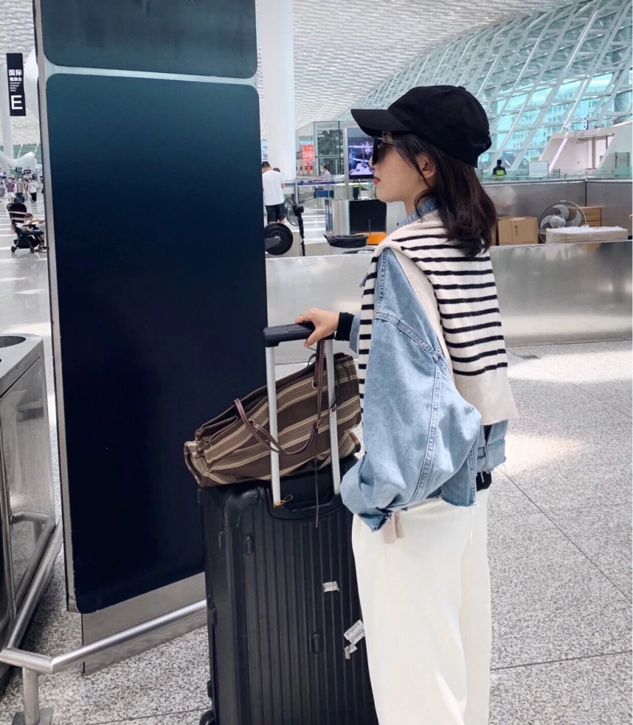 Celine - Квадратная сумка из полосатого жаккарда и телячьей кожи