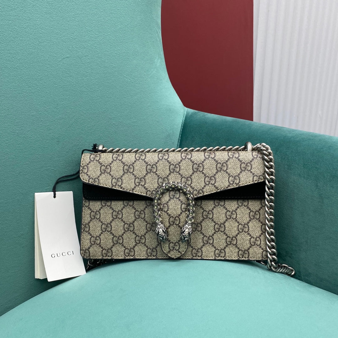 Сумка Gucci Dionysus - Монограммная канва, черная - 25 см x 7 см x 14 см