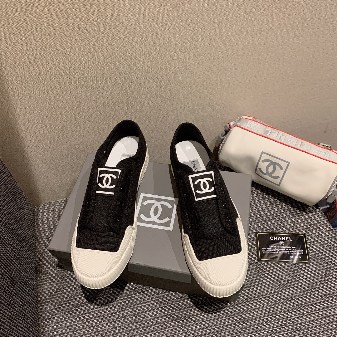 Винтажные парусиновые туфли Chanel - черные