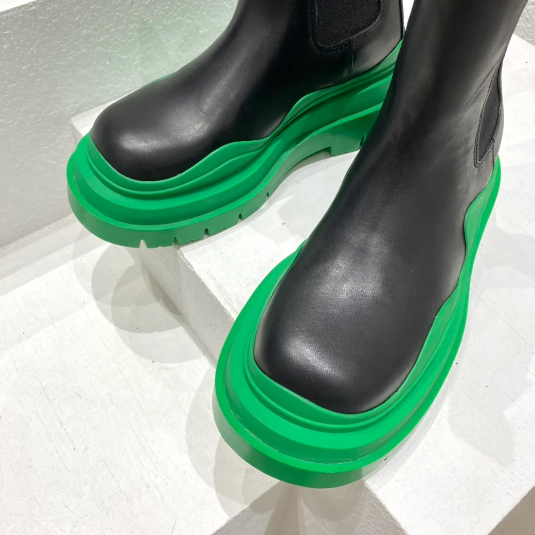 BV-22ss - Британские ретро-сапоги до середины икры - Унисекс - Черные с зеленой подошвой - 1