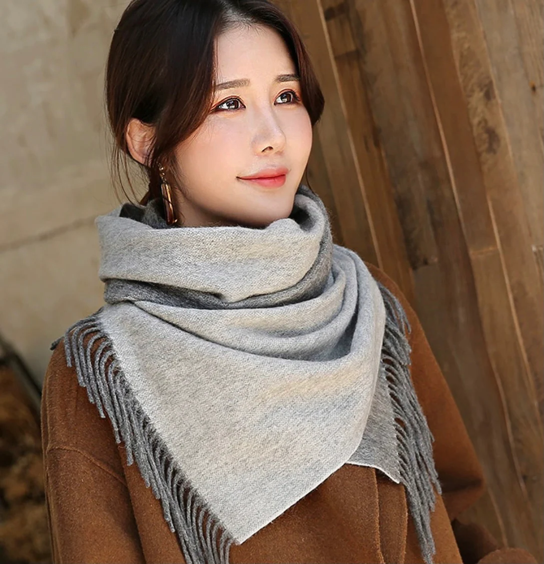 Двусторонний кашемировый шарф Hermes - 180-30 см - тонкий монгольский кашемир - светло-серый