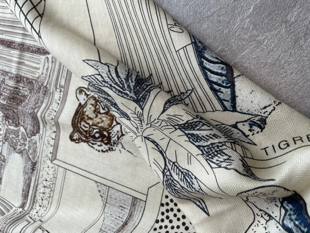 Шелковый шарф Hermes Grand Theatre 140 из кашемира