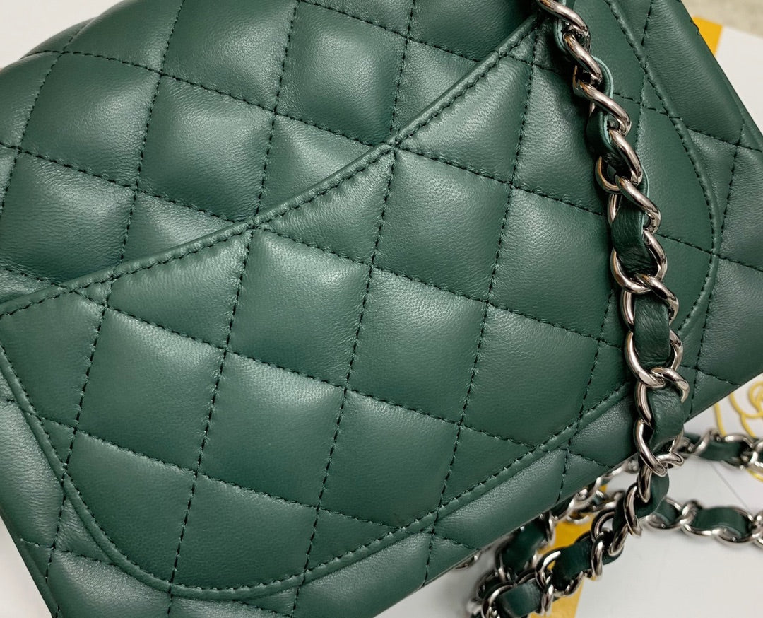 Chanel - Квадратный толстяк - Зеленая с серебряной пряжкой - 17 см