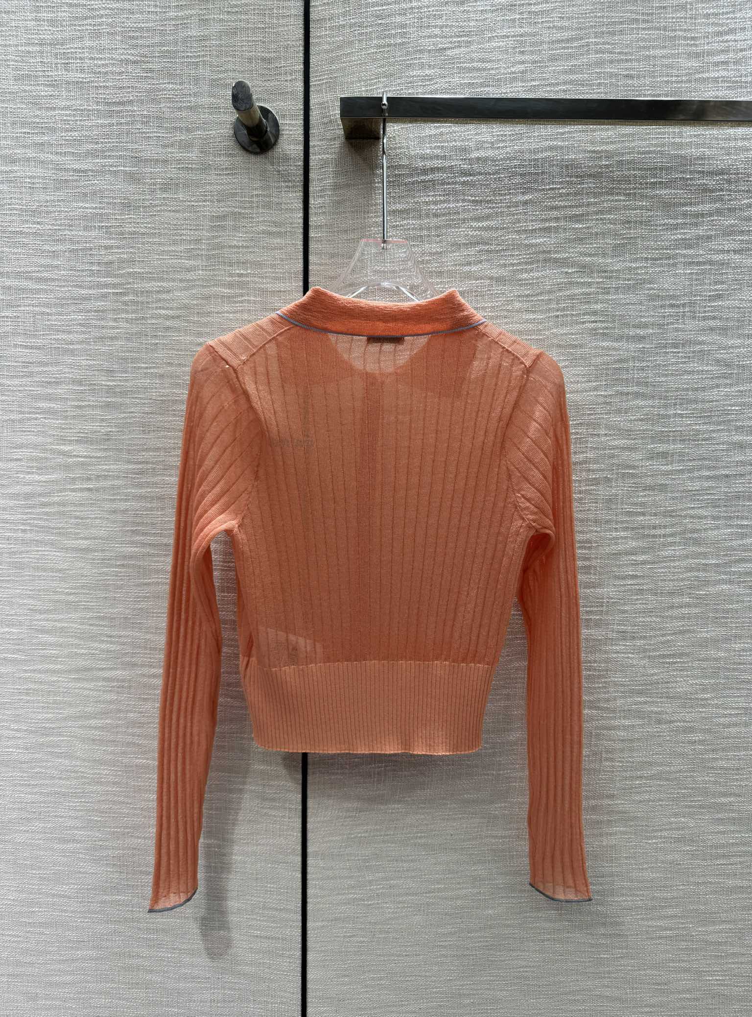 Miu Miu - 2404 - Вязаный кардиган с длинными рукавами и воротником-поло в стиле колор-блок - Оранжевый