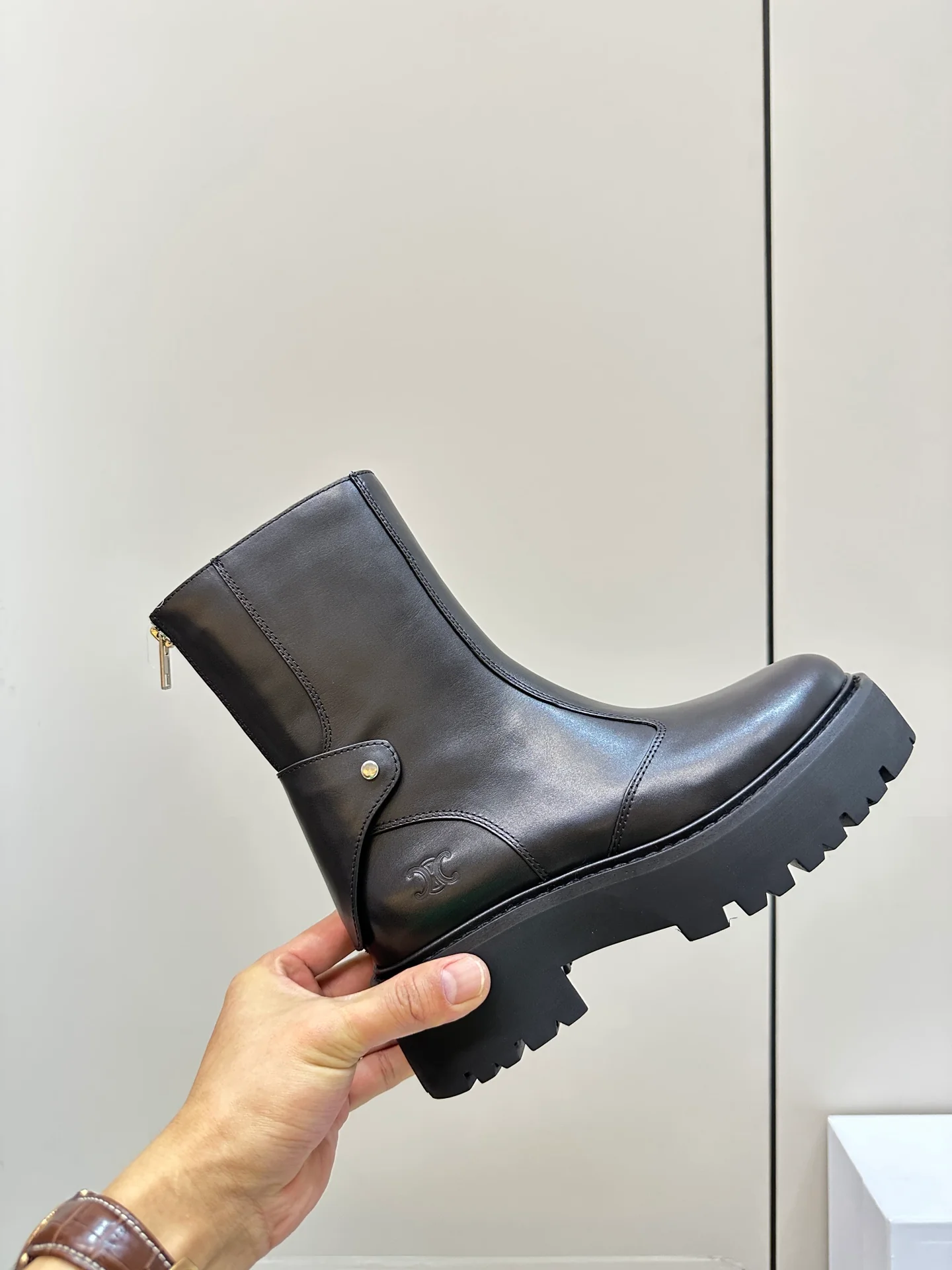 Ботильоны Celine на платформе из телячьей кожи - черные