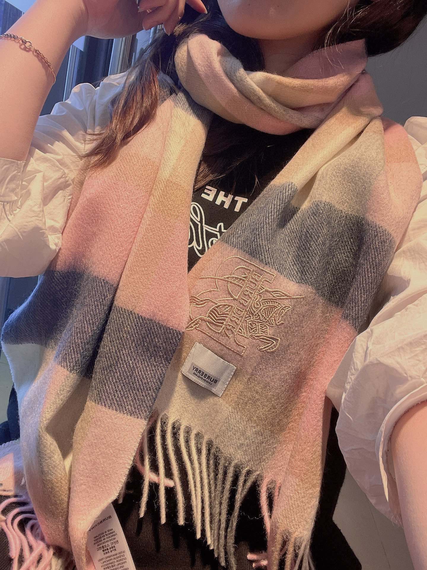 Флисовый шарф Burberry в клетку - Размер 35 - 180 см - Светло-голубой