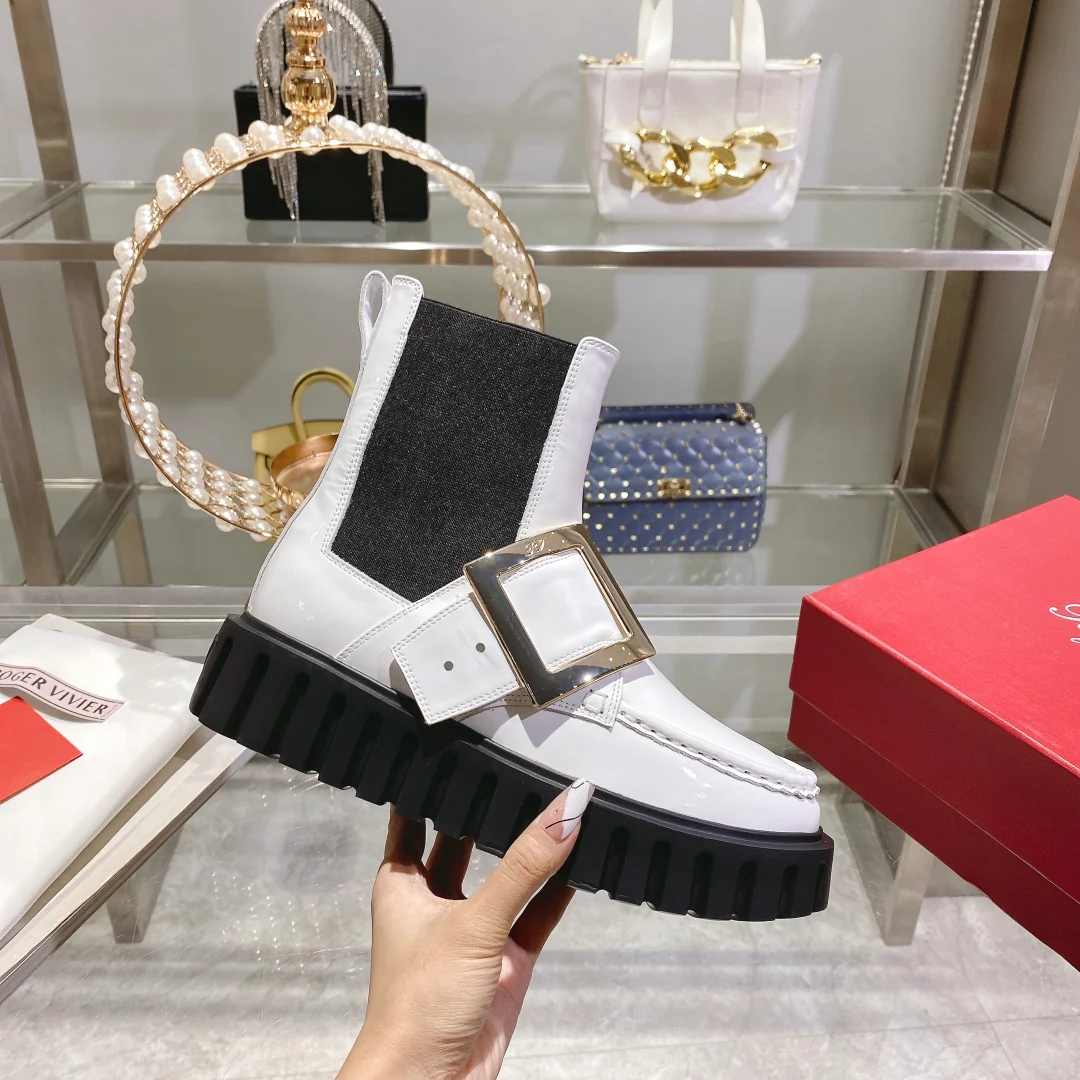 Ботильоны RV с пряжкой и стразами - белые