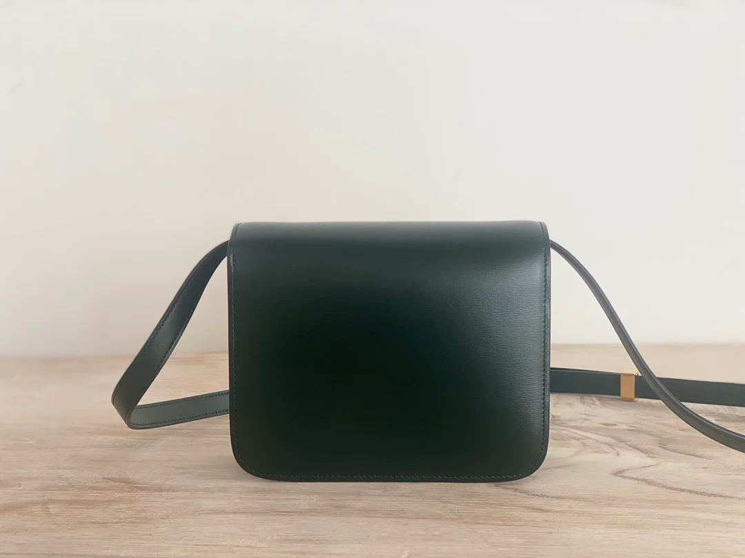 Сумка Celine Box-Tteen из полированной телячьей кожи — темно-зеленая.