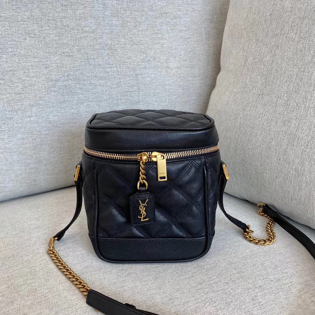 Сумка-ведро YSL квадратной формы - стеганый узор - черная