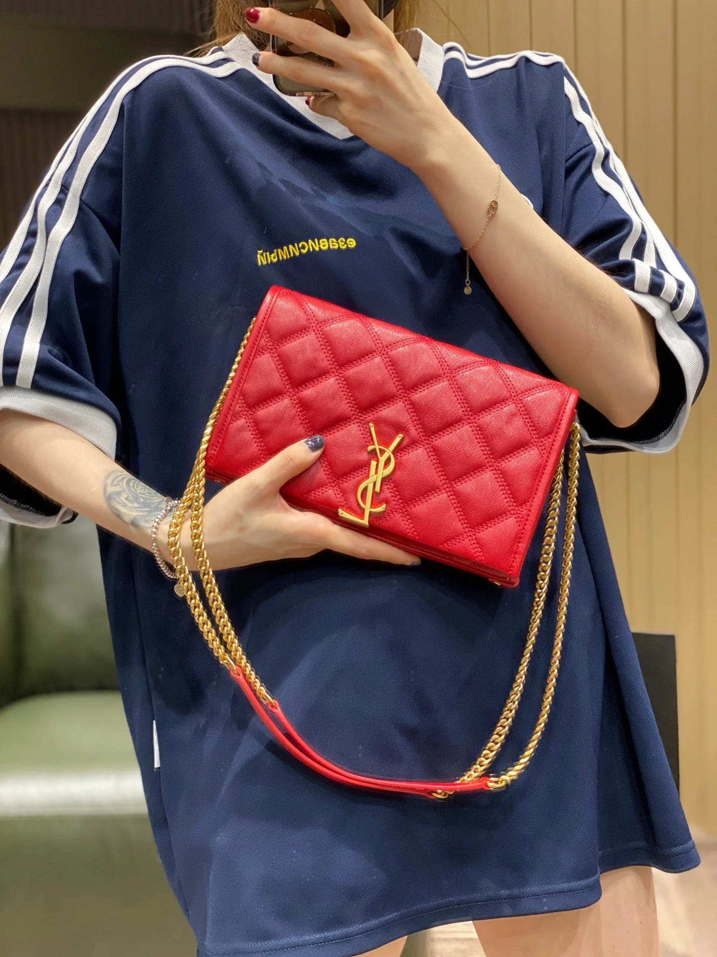 Сумка YSL-Becky из овечьей кожи с ромбовидной стёжкой и цепочкой - 2 шт.