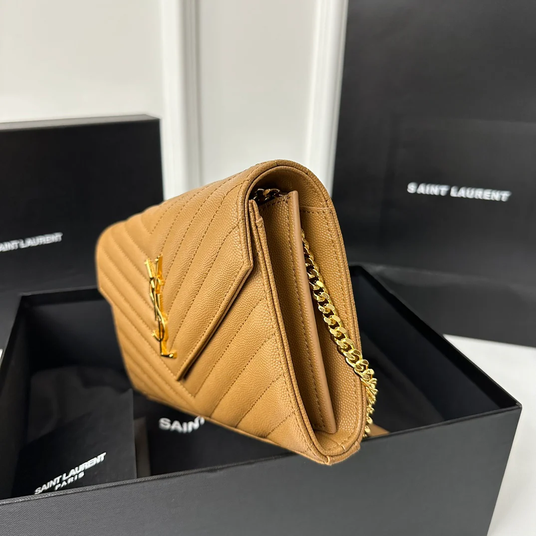 Пряжка YSL Monogram Caviar WOC Caramel Gold, 22 см, 1