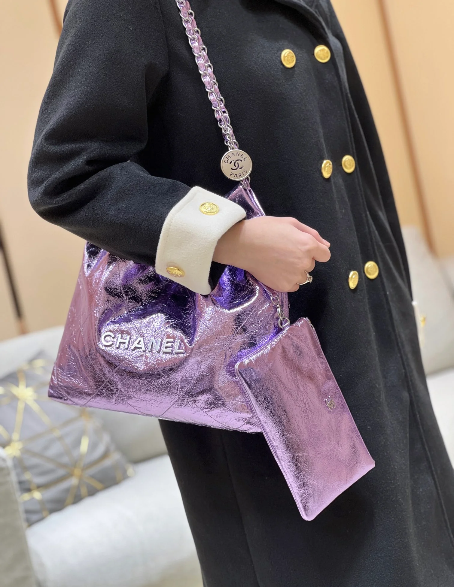 Сумка Chanel 25c 22 - металлизированная кожа - фиолетовая