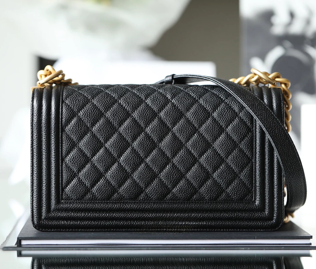 Chanel Le Boy Crystal Diamond Pattern Caviar - Medium - Black Gold