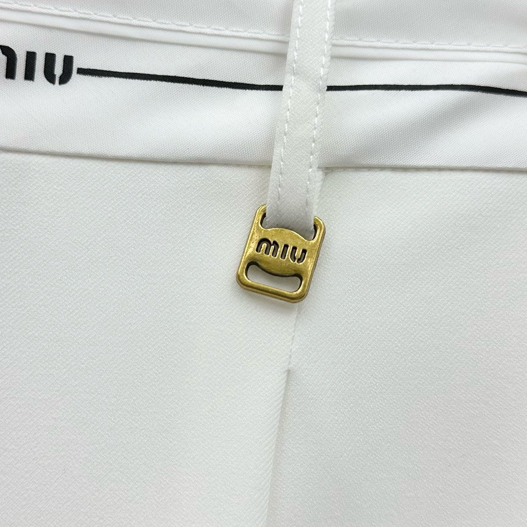 Miu Miu - 2404 - Широкие брюки с жаккардовым узором в виде букв - Белые