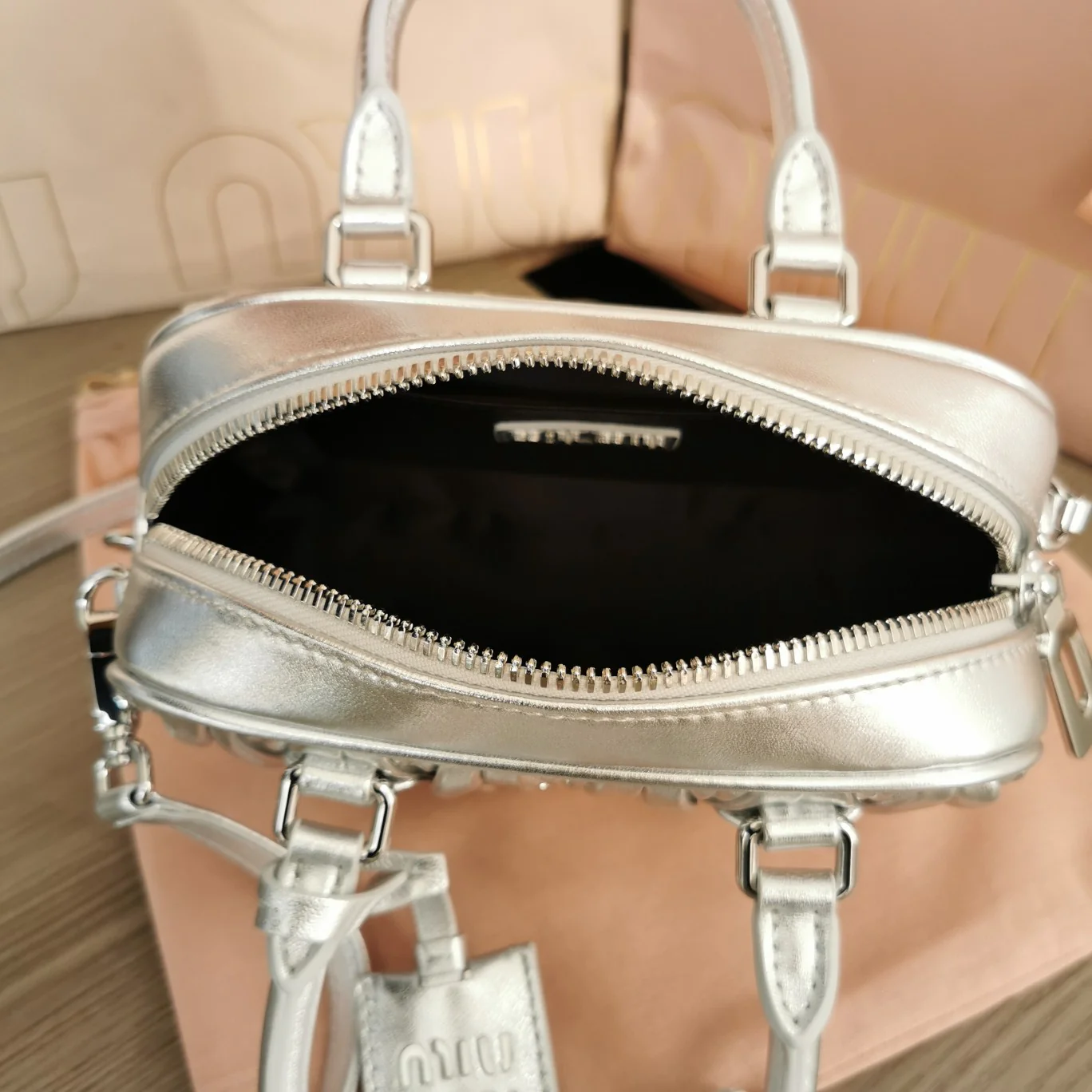 Miu Miu-5bb123-too-pretty-bowling handbag-small-silver