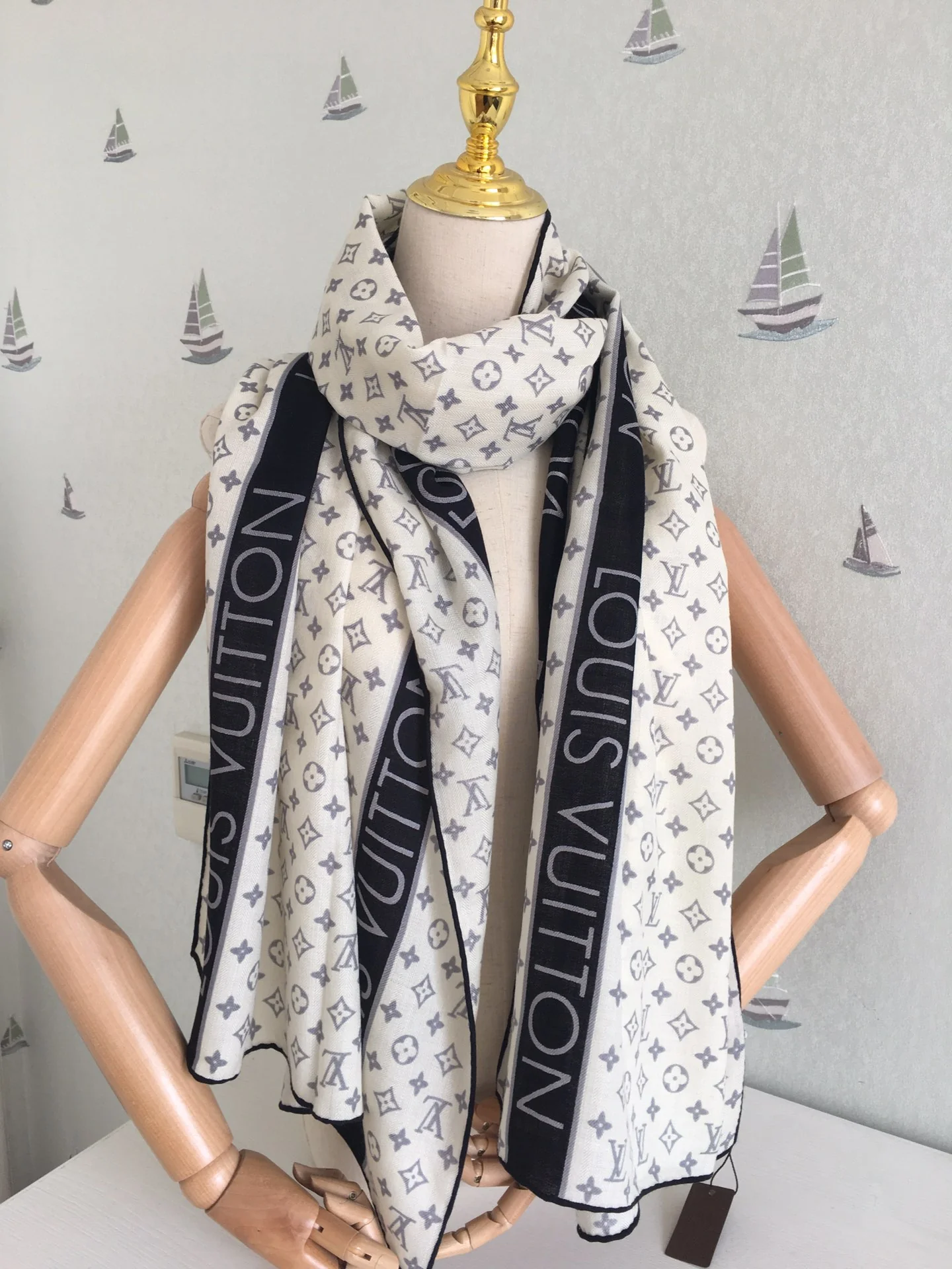 Кашемировый шарф LV в елочку - 65-200 см - 1 шт.