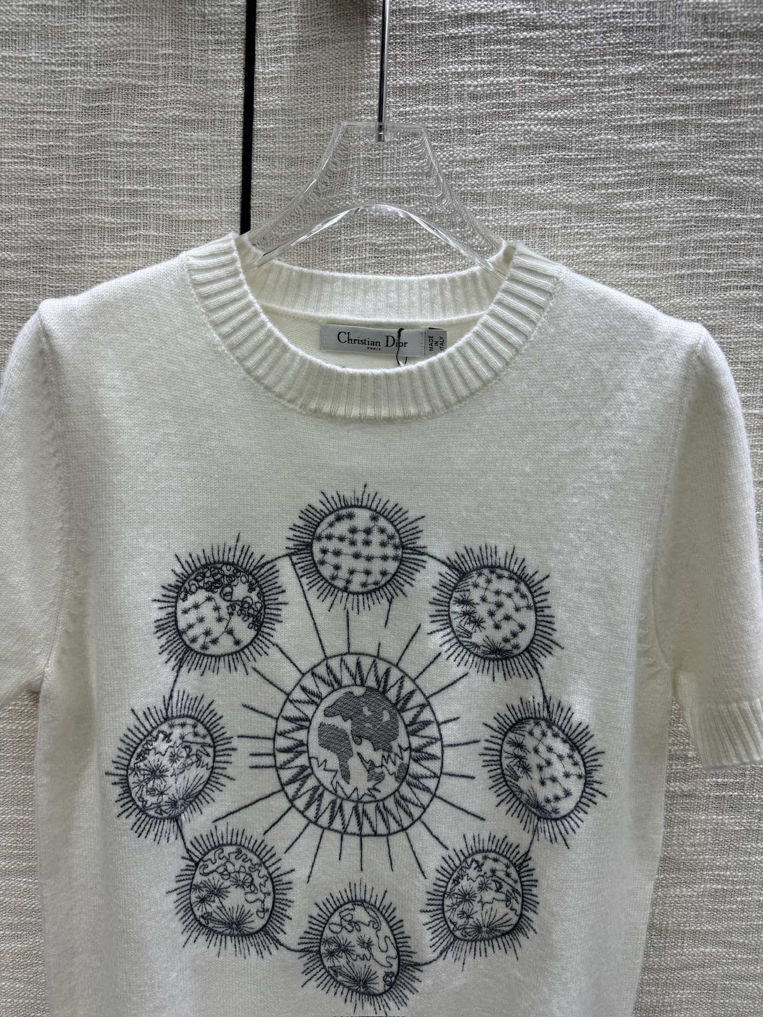 Dior - Коллекция ?Ранняя весна? 2403-24: Вязаный свитер с коротким рукавом и узором ?Звездное небо?