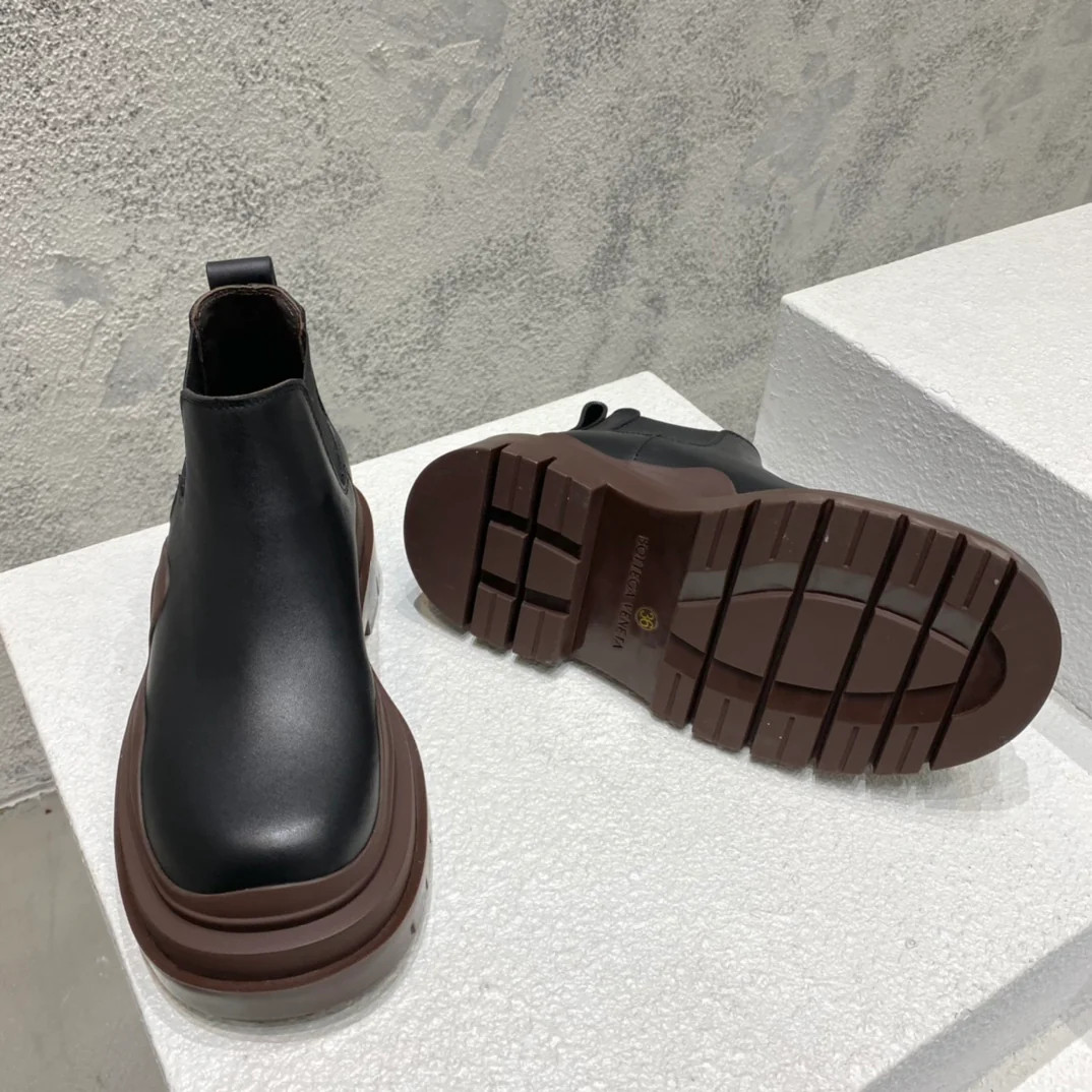 BV-22ss - Британские ретро-ботинки до щиколотки - Унисекс - Черные с коричневой подошвой