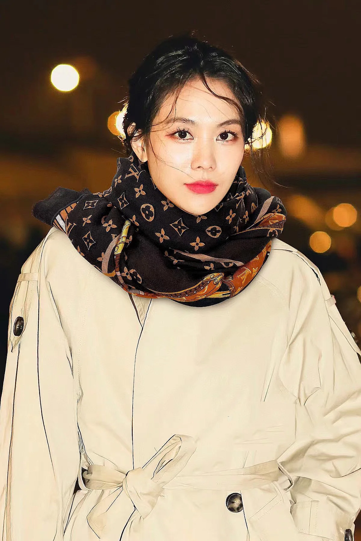 Длинный шарф с логотипом LV V - 110-200 см - кашемир высшего качества (100%) - 1 шт.