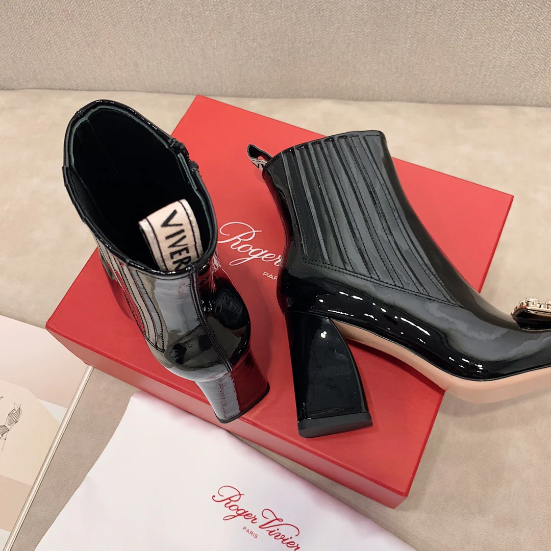 RV Shoes - 22ss - Ботильоны на массивном каблуке, украшенные стразами - Стиль Оуян Наны