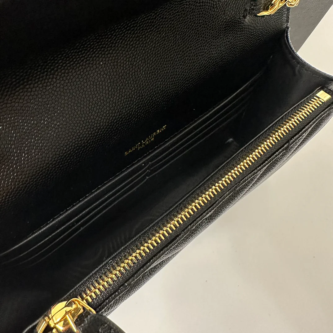 YSL Monogram Caviar WOC Black with Gold Buckle 19cm
