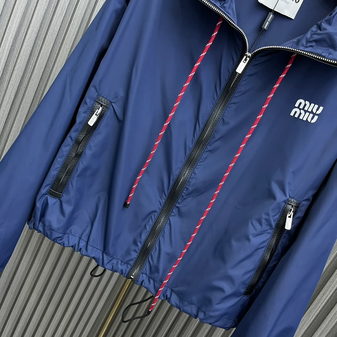 Новый тонкий нейлоновый костюм с капюшоном Miu Miu-2404-24 - синий