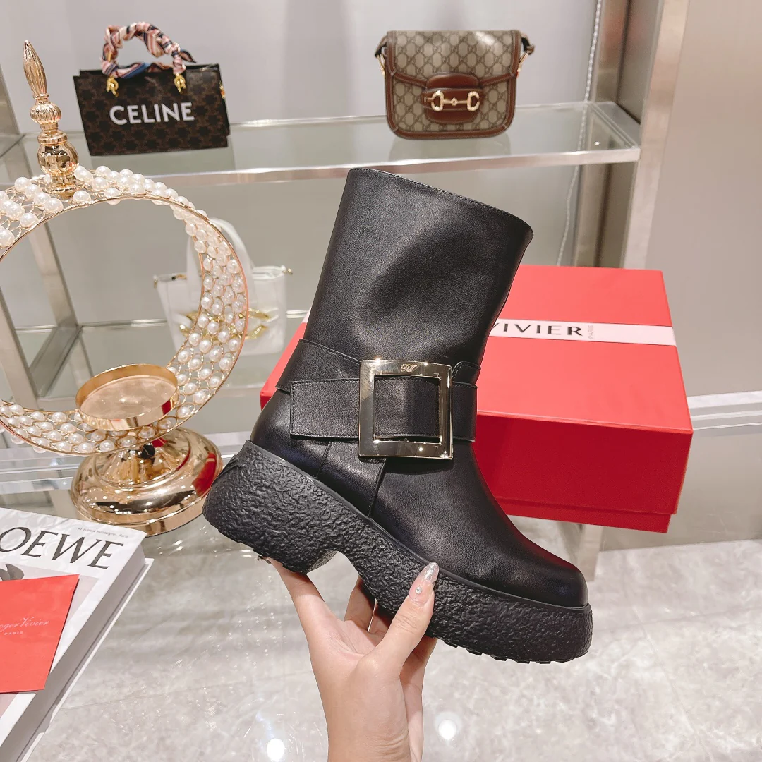 Мотоциклетные ботинки на толстой подошве с металлическими пряжками - 1