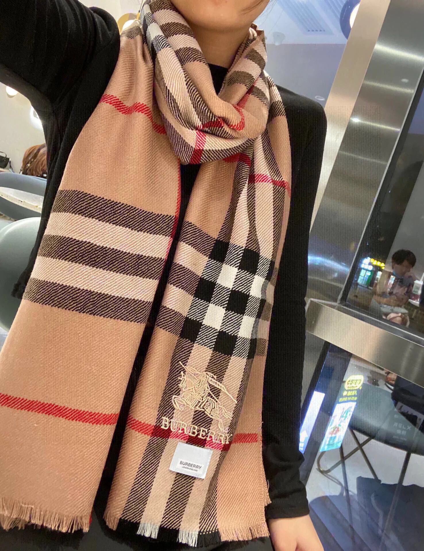 Классический шарф для верховой езды Burberry - 180 см - 32 см - 100 см - Импортный вязаный кашемир - Абрикосовый цвет