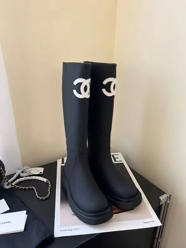 Chanel - Шерстяные сапоги для верховой езды - Черные