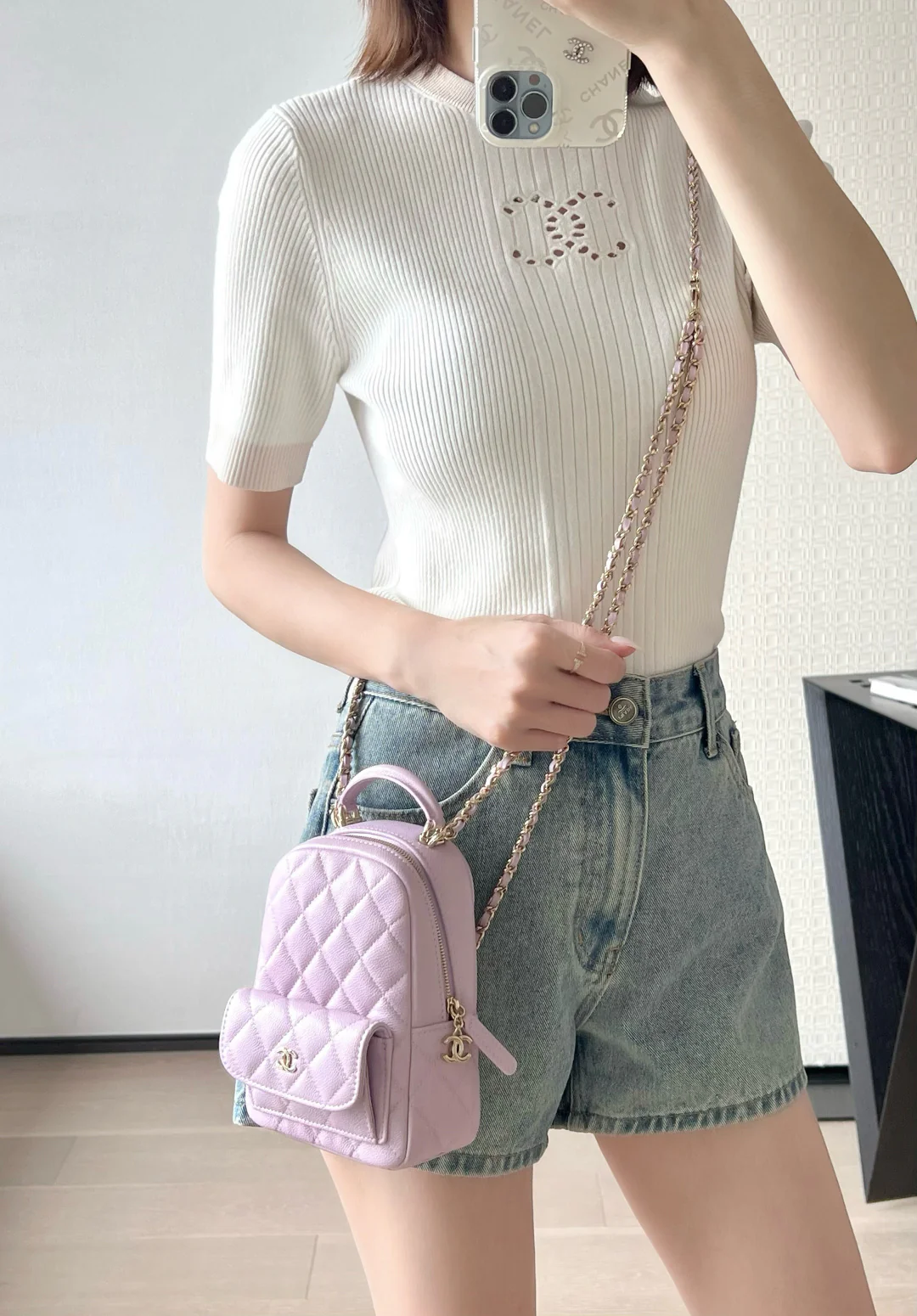 Chanel - Рюкзак с узором ?Сфера? - Розово-фиолетовый - Светло-золотистая пряжка