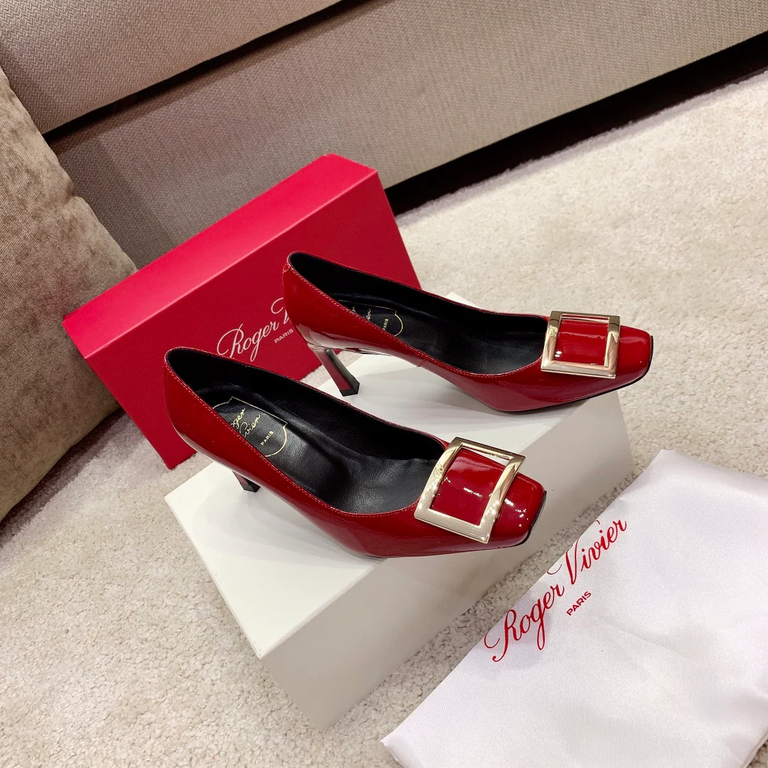 RV - Классические туфли с квадратными пуговицами - Темно-красный