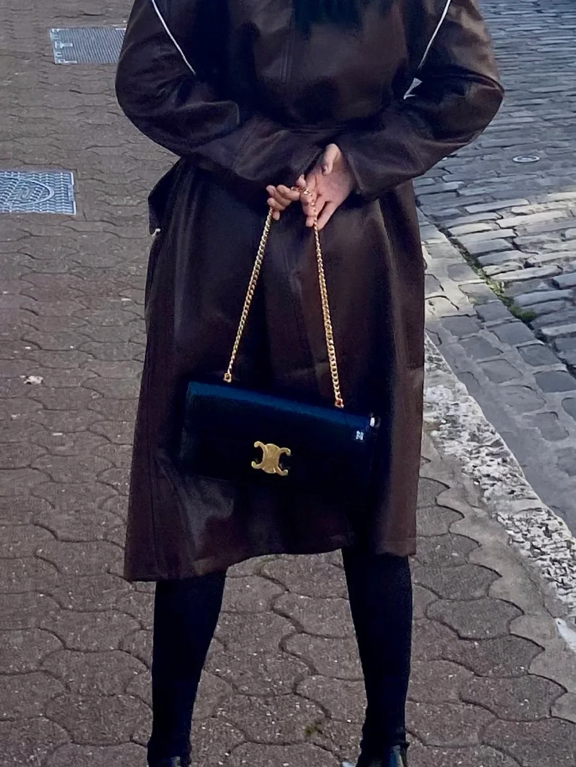 Celine - Сумка-подмышка с удлиненной цепочкой - Черная