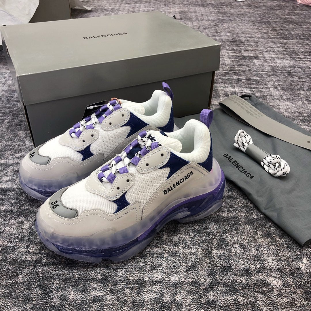 Кроссовки Balenciaga Triples Air Cushion Chunky Shoes - белые и фиолетовые