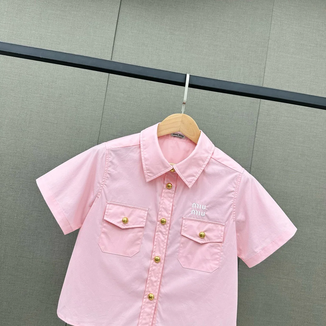 Miu Miu - 2404 - Хлопковая футболка с коротким рукавом и вышитыми буквами - Розовая