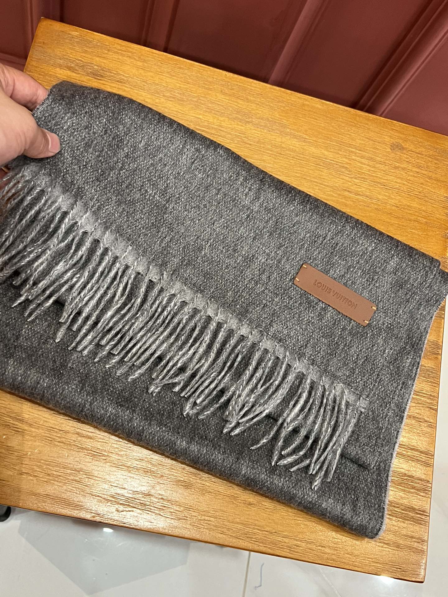 Двусторонний кашемировый шарф LV - 180 см - 35 см - серый