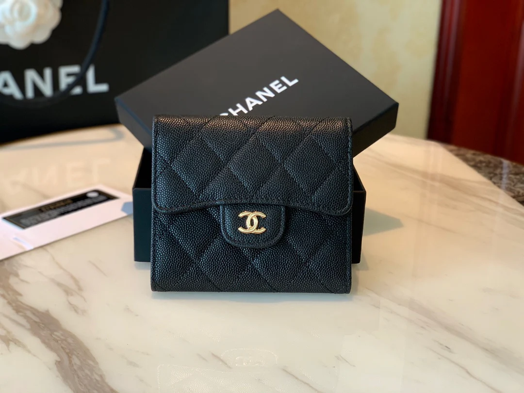 Кошелек Chanel Classic Bulb Pattern - CF - черный с золотой фурнитурой