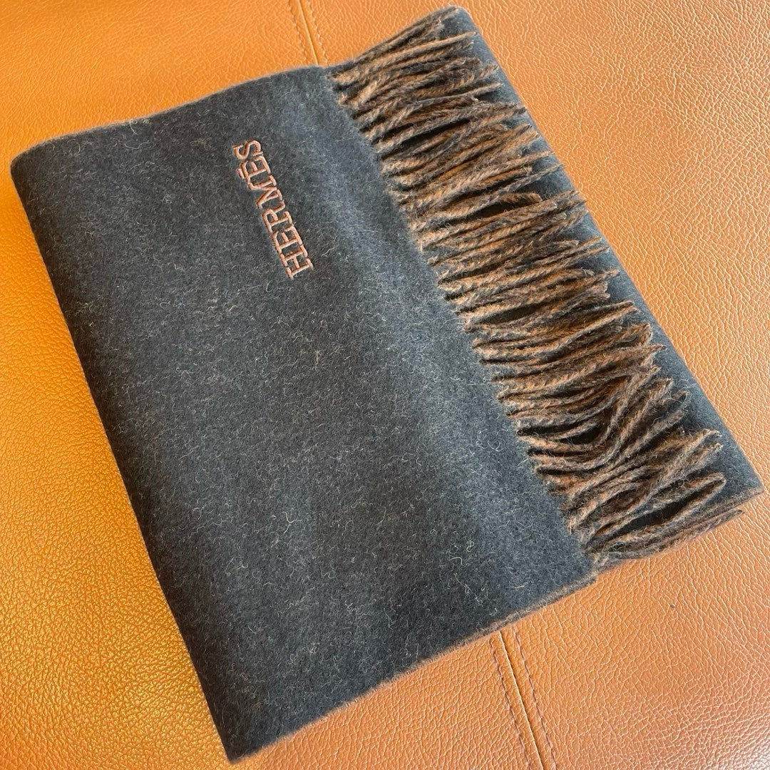 Двусторонний кашемировый шарф Hermes 2024 - 180-30 коричневый