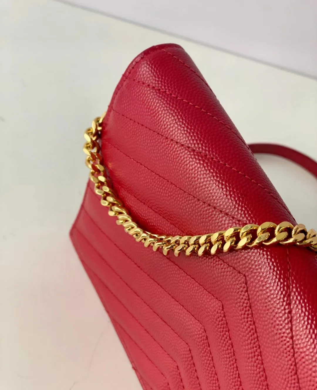 YSL Monogram Caviar WOC Red with Gold buckle 19cm
