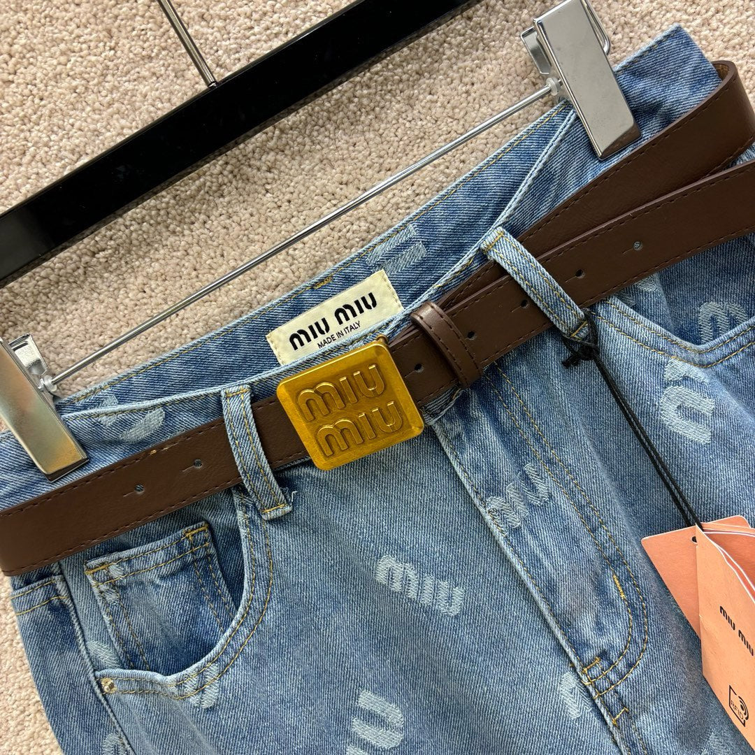 Miu Miu 2404 - Джинсы прямого кроя с поясом