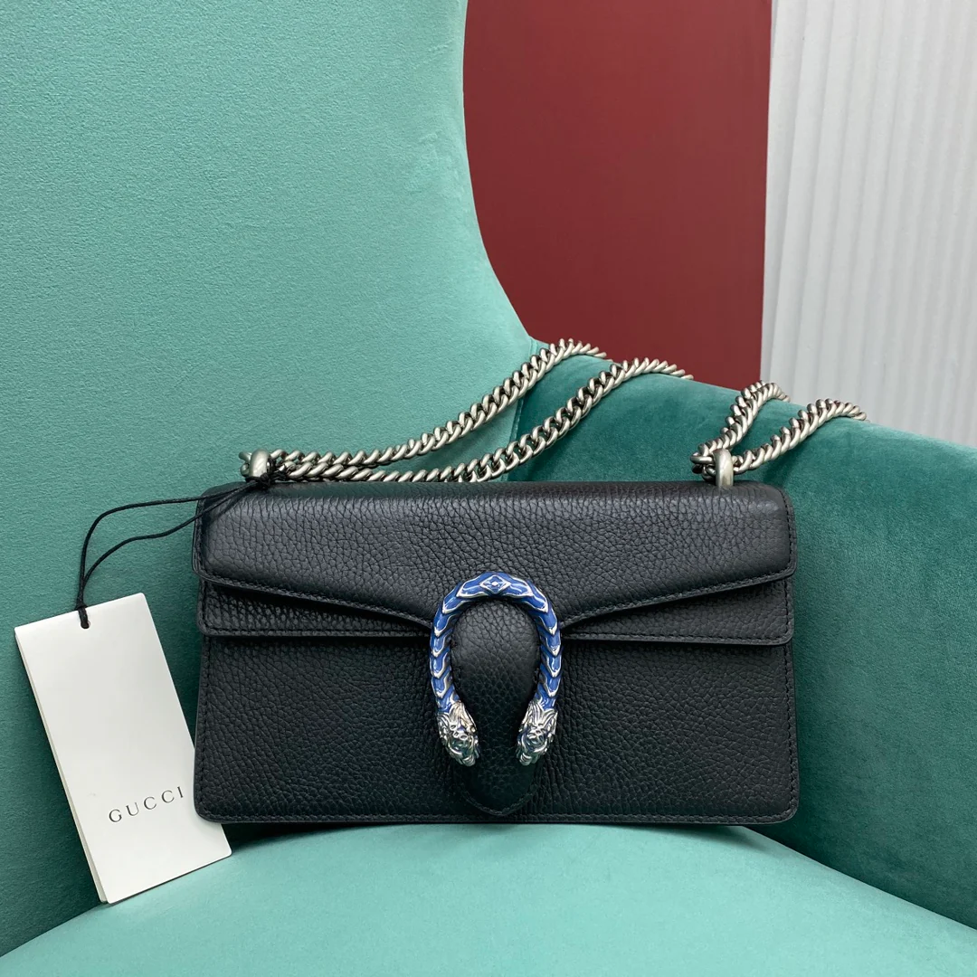 Сумка Gucci Dionysus черного цвета с зернистой текстурой - 25 см x 13 см x 5 см x 7 см