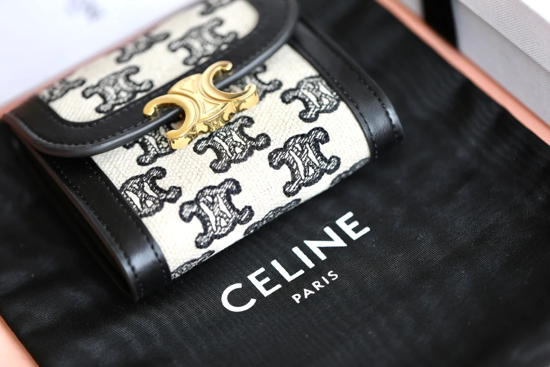 Маленький тканевый кошелек CCELINE Triomphe с вышивкой - черный