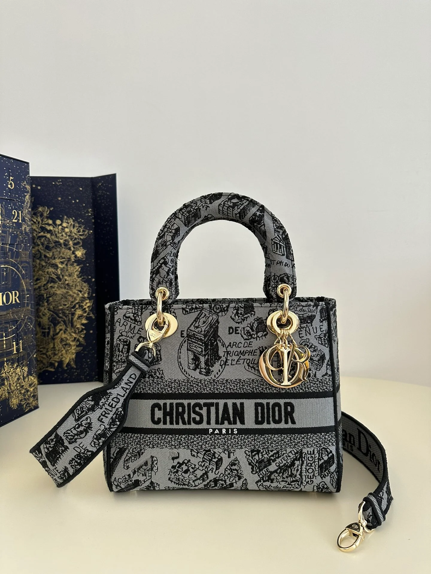 Вышивка Dior Lady Paris Map, серия ?Карта Парижа? — серая, 24 см.