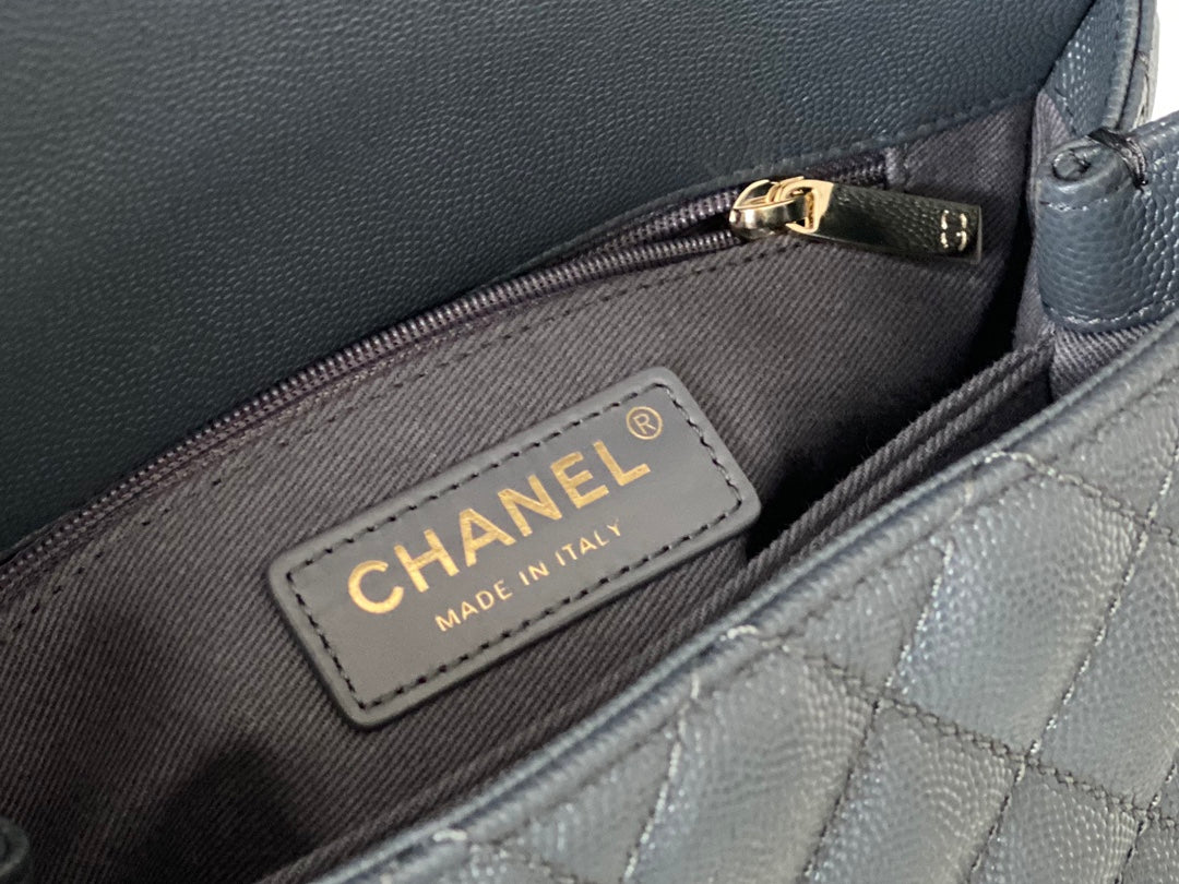 Chanel Coco Handle Small Grey Champagne with Gold Pull