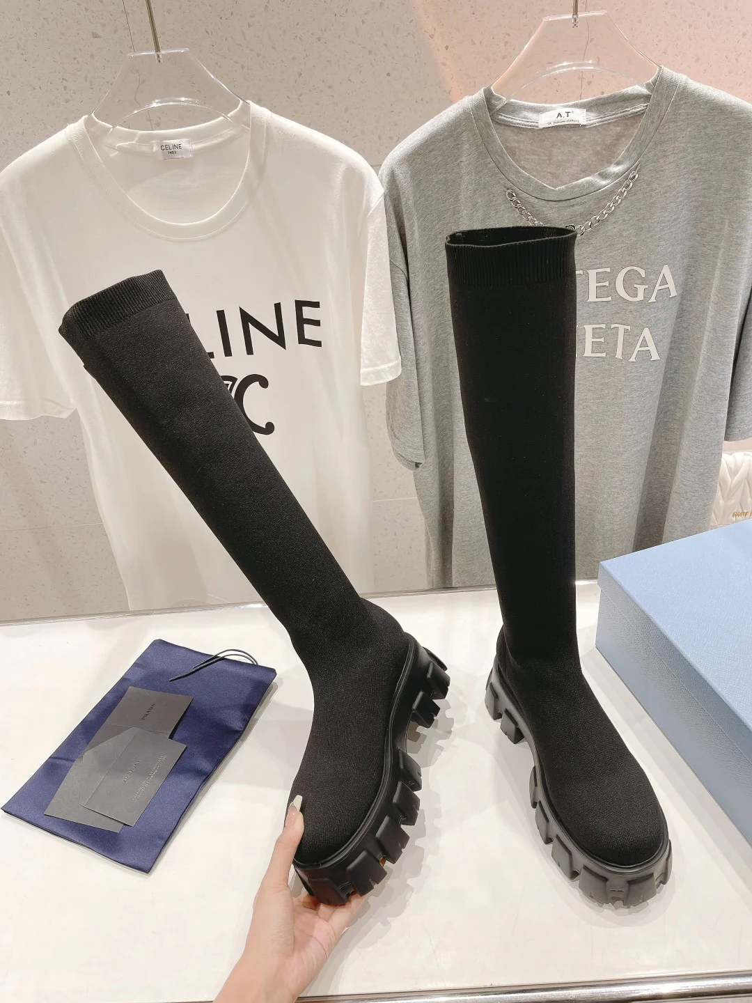 Ботинки на высоком каблуке Prada 2024 - черные